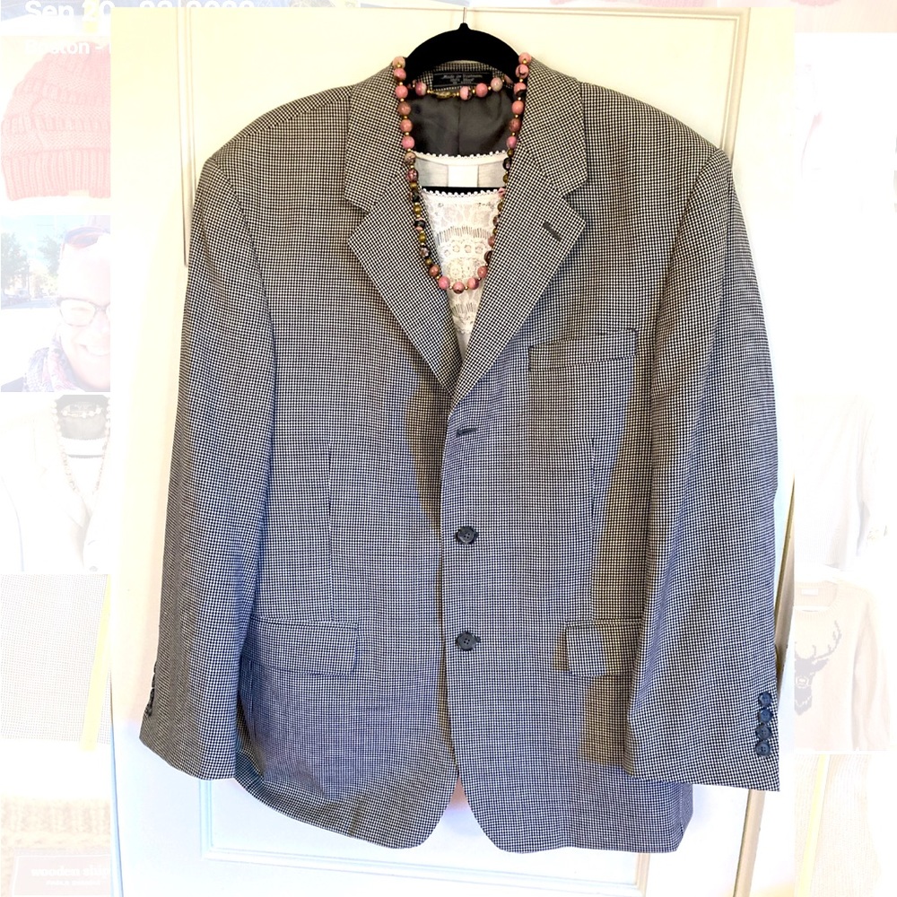 Vintage houndstooth menswear wool blazer 1X